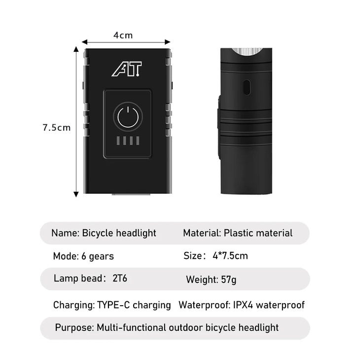 Type-C Rechargeable LED Bicycle Front Light