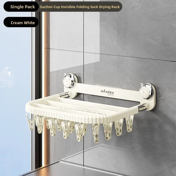 Wall Mounted Suction Cup Foldable Clothes Hanging Rack