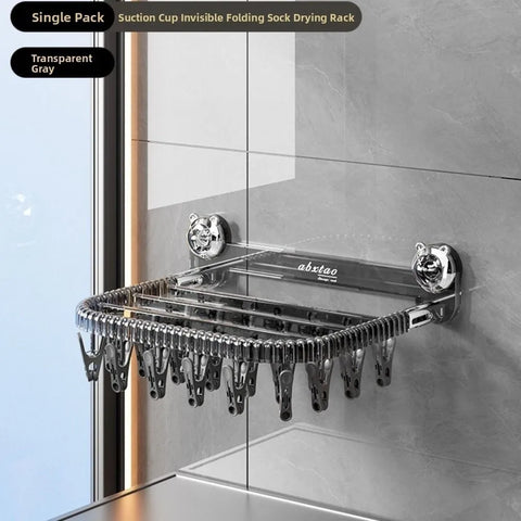 Wall Mounted Suction Cup Foldable Clothes Hanging Rack