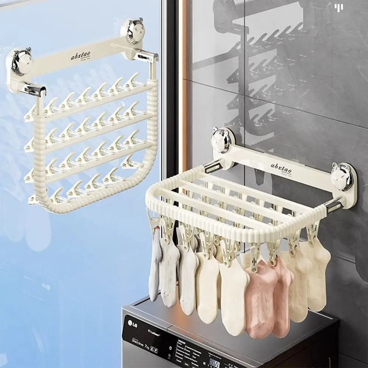 Wall Mounted Suction Cup Foldable Clothes Hanging Rack