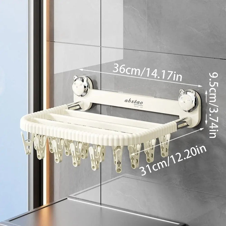Wall Mounted Suction Cup Foldable Clothes Hanging Rack